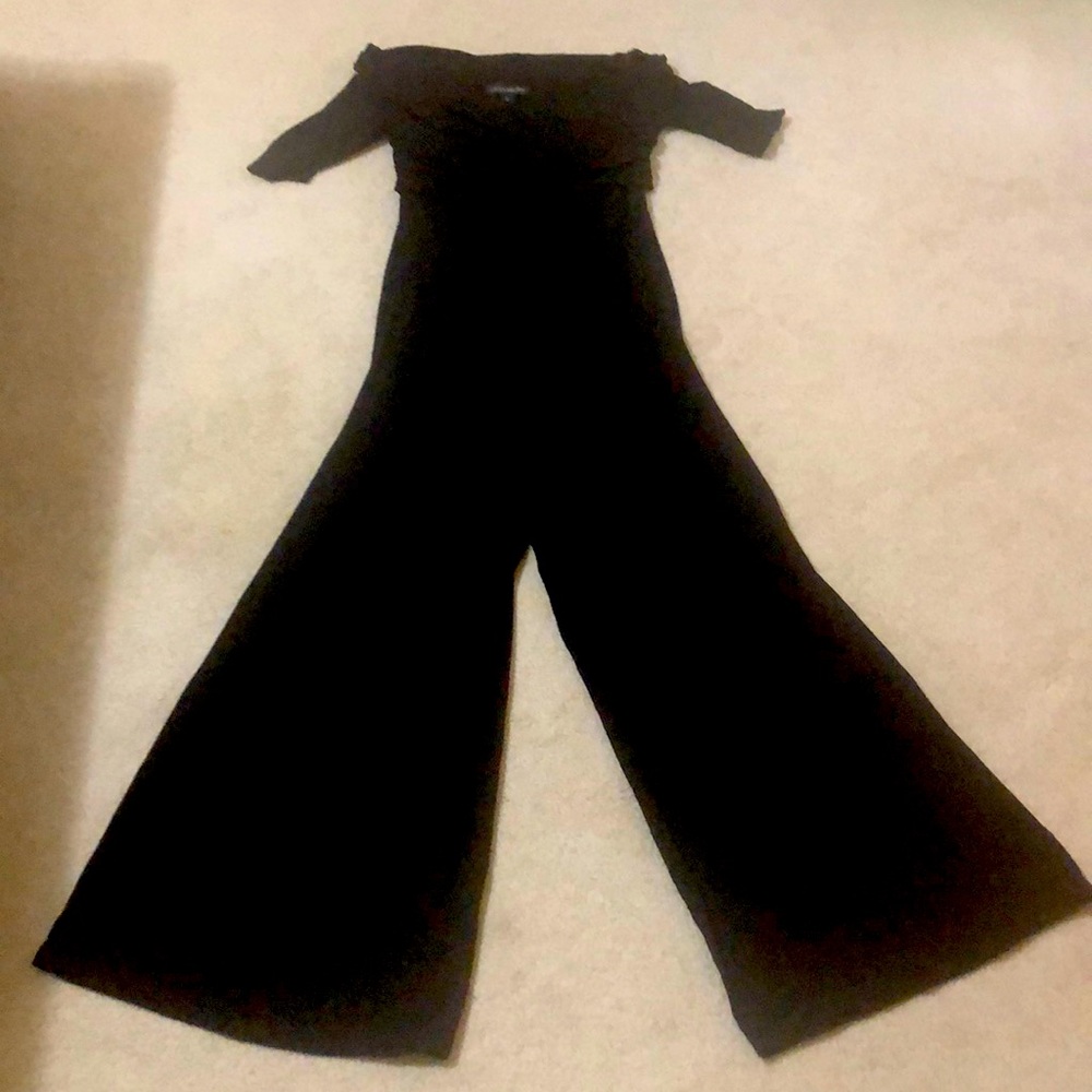 Black maternity jumpsuit.